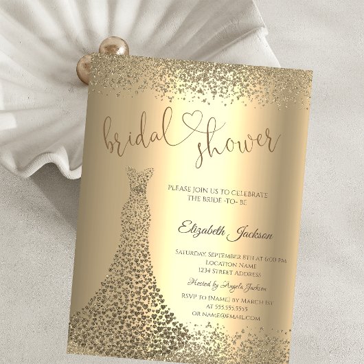 Gold Diamonds Heart Dress Bridal Shower  Kaart