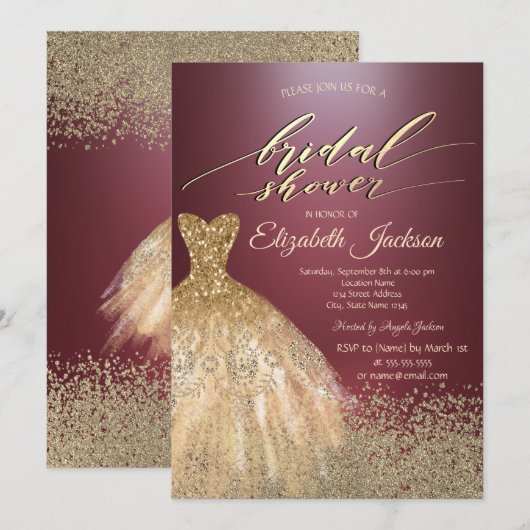 Gold Diamonds Jurk Donker Bourgogne Vrijgezellenfe Kaart (Voorkant / Achterkant)