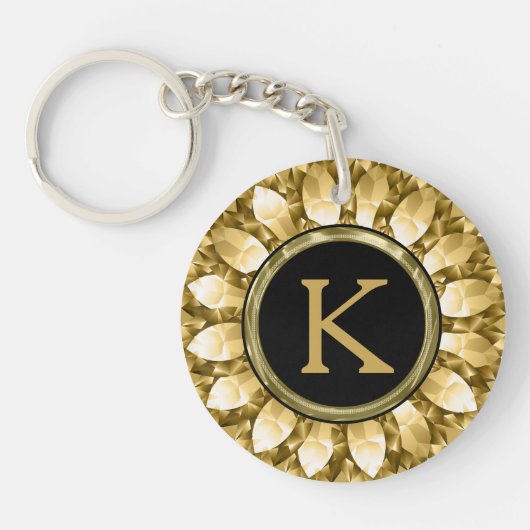 Gold Diamonds Mandala Monogram Sleutelhanger (Voorkant)