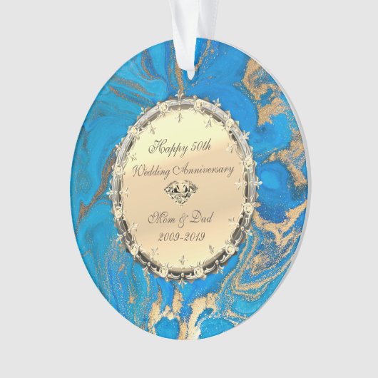 Gold Diamonds, marmer 50th Wedding Jubileum Ornament (voorkant)