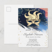 Gold Diamonds, Masque, Brush Stroke Sweet 16 Uitnodiging Briefkaart (Voorkant / Achterkant)