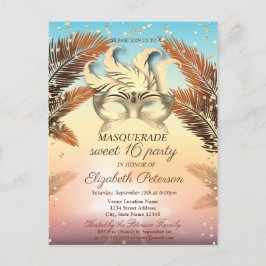 Gold Diamonds, Masque, Palms Sweet 16 Uitnodiging Briefkaart