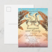 Gold Diamonds, Masque, Palms Sweet 16 Uitnodiging Briefkaart (Voorkant / Achterkant)