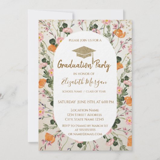 Gold Diamonds Meadow Wildflowers Afstuderen Kaart (Voorkant)