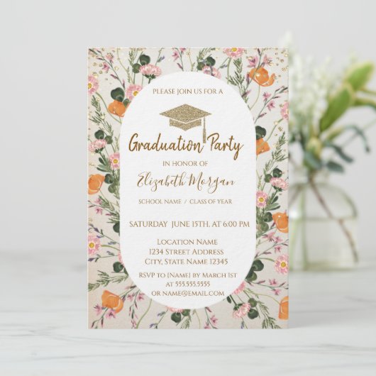 Gold Diamonds Meadow Wildflowers Afstuderen Kaart (Staand voorkant)