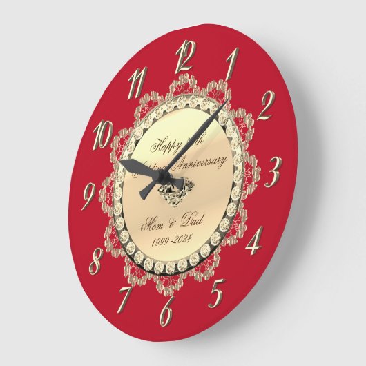 Gold Diamonds Ornamenten Rood bruiloft Jubileum Grote Klok (Hoek)