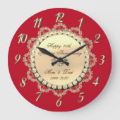 Gold Diamonds Ornamenten Rood bruiloft Jubileum Grote Klok (Voorkant)