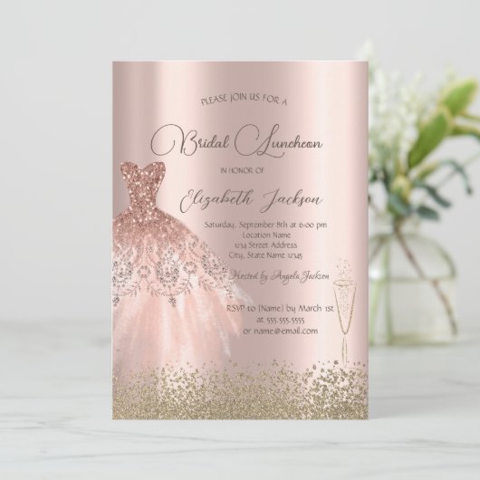 Gold Diamonds Roos Gold Bridal Luncheon Kaart (Staand voorkant)