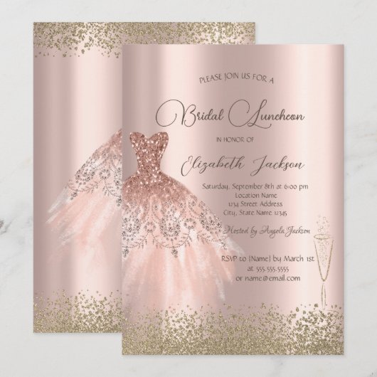 Gold Diamonds Roos Gold Bridal Luncheon Kaart (Voorkant / Achterkant)