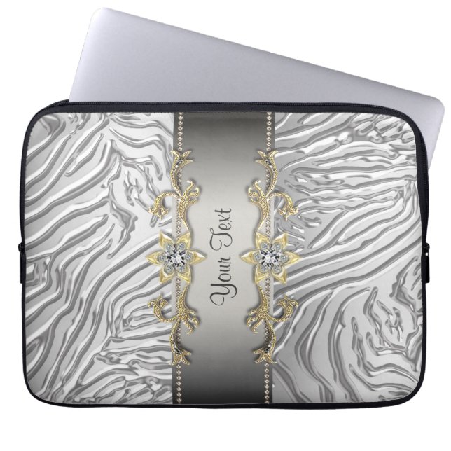 Gold Diamonds Silver Zebra-laptophoes Laptop Sleeve (Voorkant)