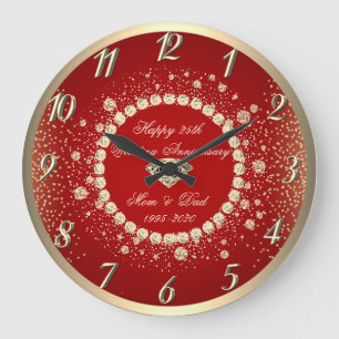 Gold Diamonds Stip Red 25th Wedding Jubileum Grote Klok