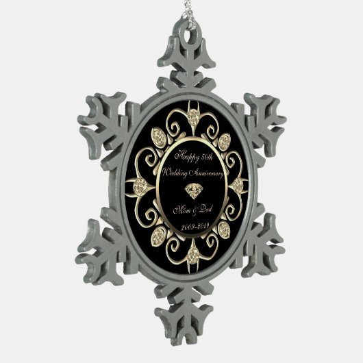 Gold Diamonds Swirl 50th Wedding Jubileum Tin Sneeuwvlok Ornament (Links)