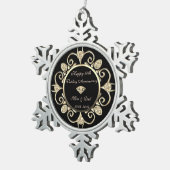 Gold Diamonds Swirl 50th Wedding Jubileum Tin Sneeuwvlok Ornament (Rechts)