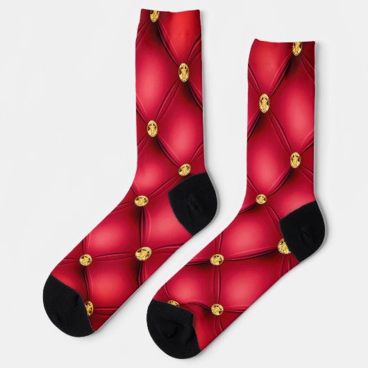 Gold Diamonds Tufted Red Leather Socs Modern Sokken (Links)