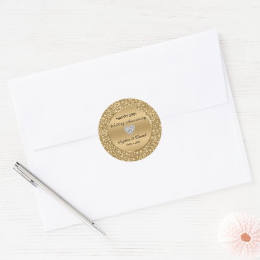 Gold Diamonds Wedding Jubileum Ronde Sticker (Envelop)