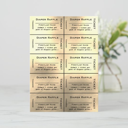 Gold Diaper Raffle Tickets Kaart (Staand voorkant)
