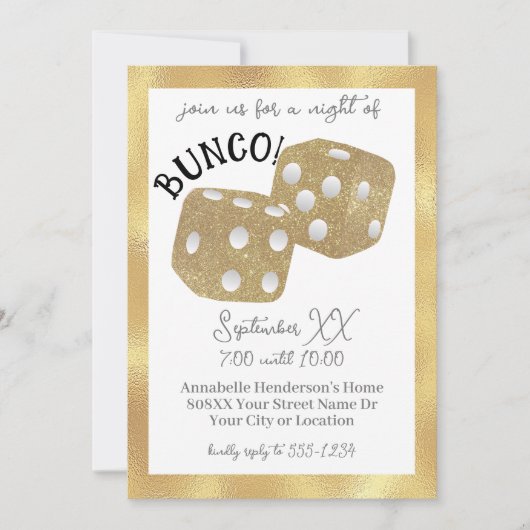 Gold Dice Bunco nacht Kaart (Voorkant)