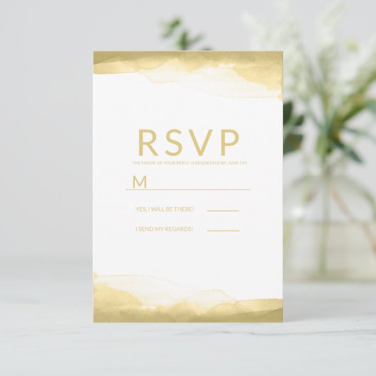 Gold Dijon Mustard Waterverf Modern Wedding RSVP (Staand voorkant)