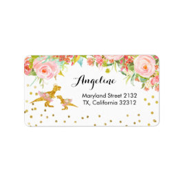 Gold Dino en Roze Flower Address Label