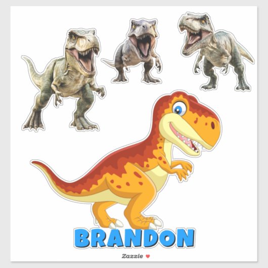 Gold Dinosaur Personalized Name Sticker (Vel)