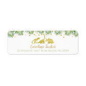 Gold Dinosaur Tropical Greenery Baby shower Etiket (Voorkant)