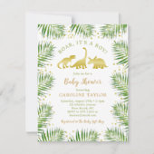 Gold Dinosaur Tropical Greenery Baby shower Kaart (Voorkant)