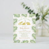 Gold Dinosaur Tropical Greenery Baby shower Kaart (Staand voorkant)
