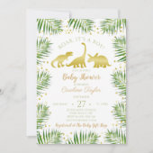 Gold Dinosaur Tropical Greenery Baby shower Kaart (Voorkant)