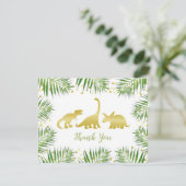 Gold Dinosaur Tropisch Baby shower Hartelijk dank Bedankkaart (Staand voorkant)