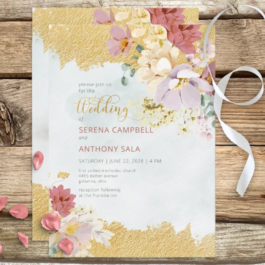 Gold Dipped Floral Modern Wedding Invitation Kaart