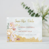 Gold Dipped Floral Save the Date Kaart (Staand voorkant)
