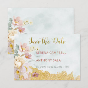 Gold Dipped Floral Save the Date Kaart