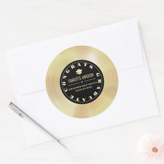 Gold Disc/Vinyl Record Afstuderen Ronde Sticker (Envelop)