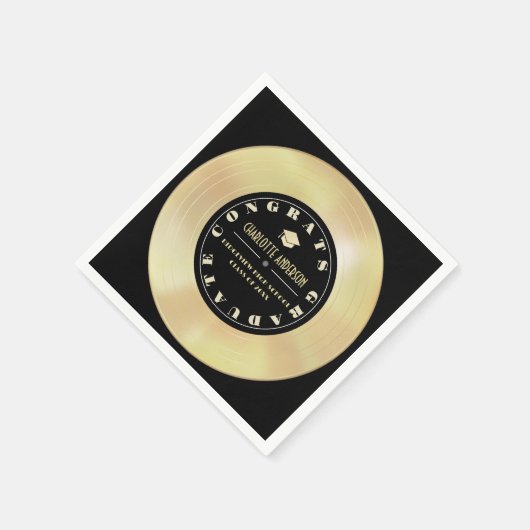 Gold Disc/Vinyl Record Zwart Afstuderen Servet (Hoek)
