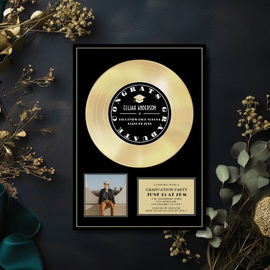 Gold Disc Vinyl Zwart Plaque Foto Afstuderen Kaart