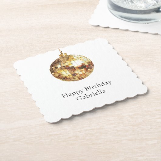 Gold Disco Ball Birthday Kartonnen Onderzetters (Gebogen)