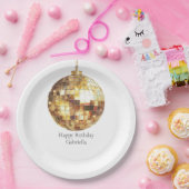 Gold Disco Ball Birthday Papieren Bordje (Feest)