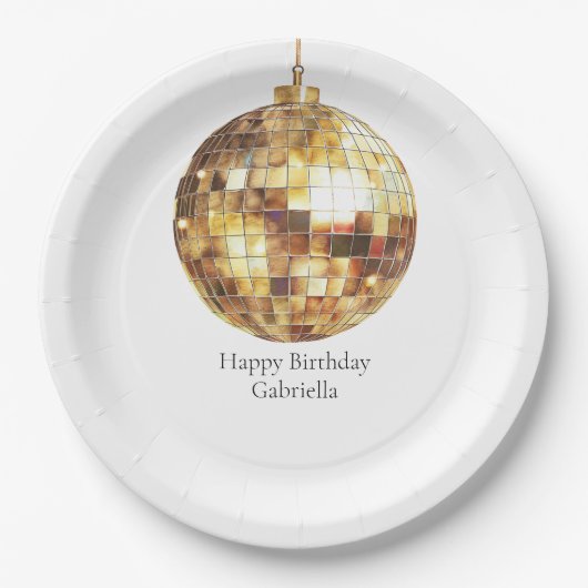Gold Disco Ball Birthday Papieren Bordje (Voorkant)