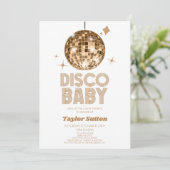 Gold Disco Ball 'Disco Baby' Baby shower Kaart (Staand voorkant)