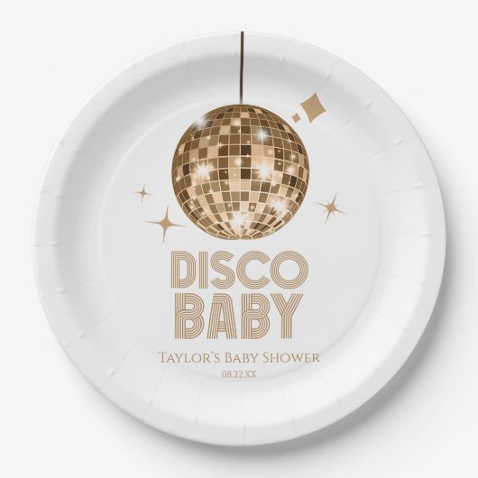 Gold Disco Ball 'Disco Baby' Baby shower Papieren Bordje (Voorkant)