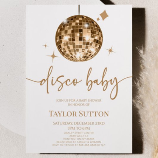 Gold Disco Ball Disco Baby shower Kaart