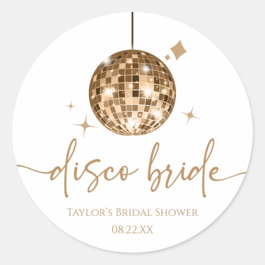 Gold Disco Ball Disco Bride Vrijgezellenfeest Ronde Sticker (Voorkant)