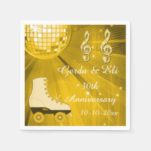 Gold Disco Ball en Roller Schaatsen 30e Jubileum Servetten