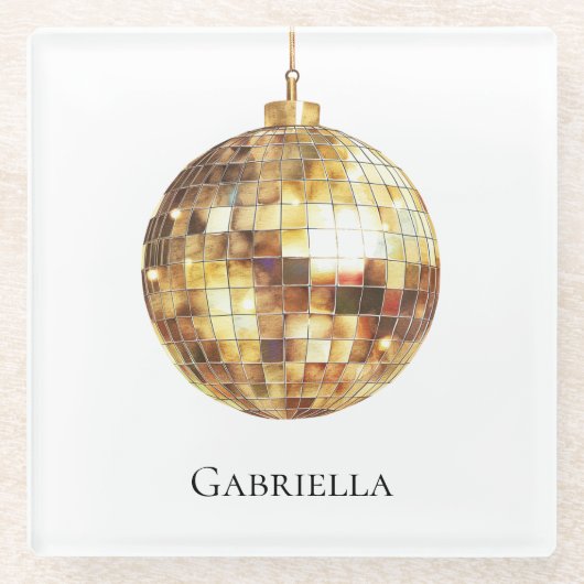 Gold Disco Ball Glazen Onderzetter (Voorkant)