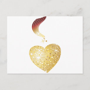 Gold Disco Ball Heart Briefkaart