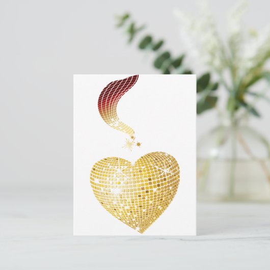 Gold Disco Ball Heart Briefkaart (Staand voorkant)