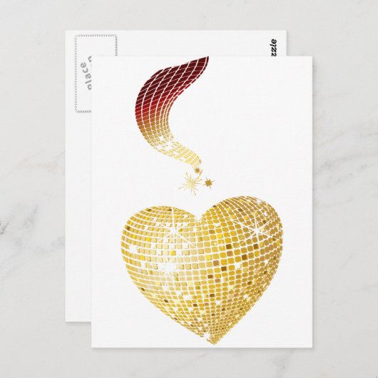 Gold Disco Ball Heart Briefkaart (Voorkant / Achterkant)