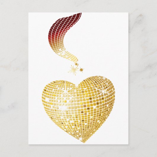 Gold Disco Ball Heart Briefkaart (Voorkant)