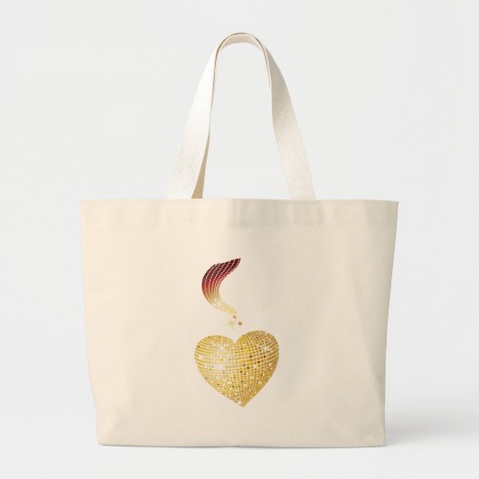Gold Disco Ball Heart Grote Tote Bag (Voorkant)