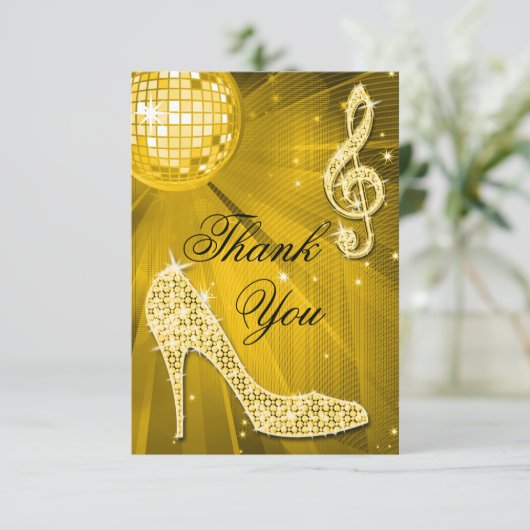 Gold Disco Ball Sparkle Heels Hartelijk dank Bedankkaart (Staand voorkant)